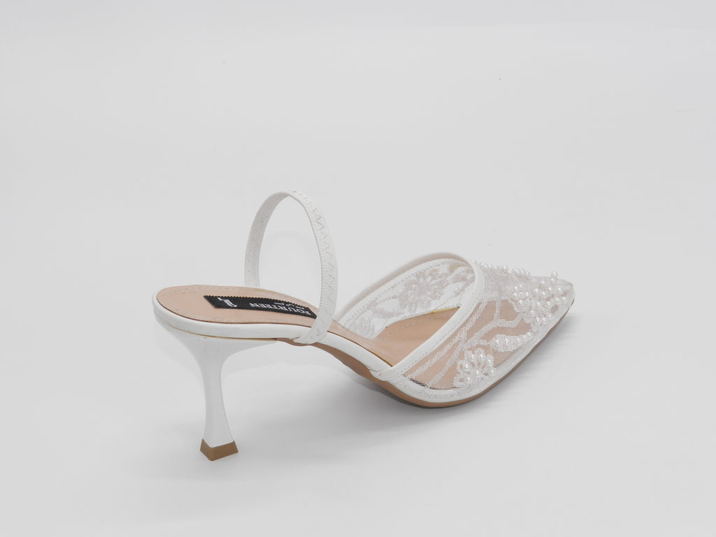 Women's Beaded Mesh Slingback Sabot — White