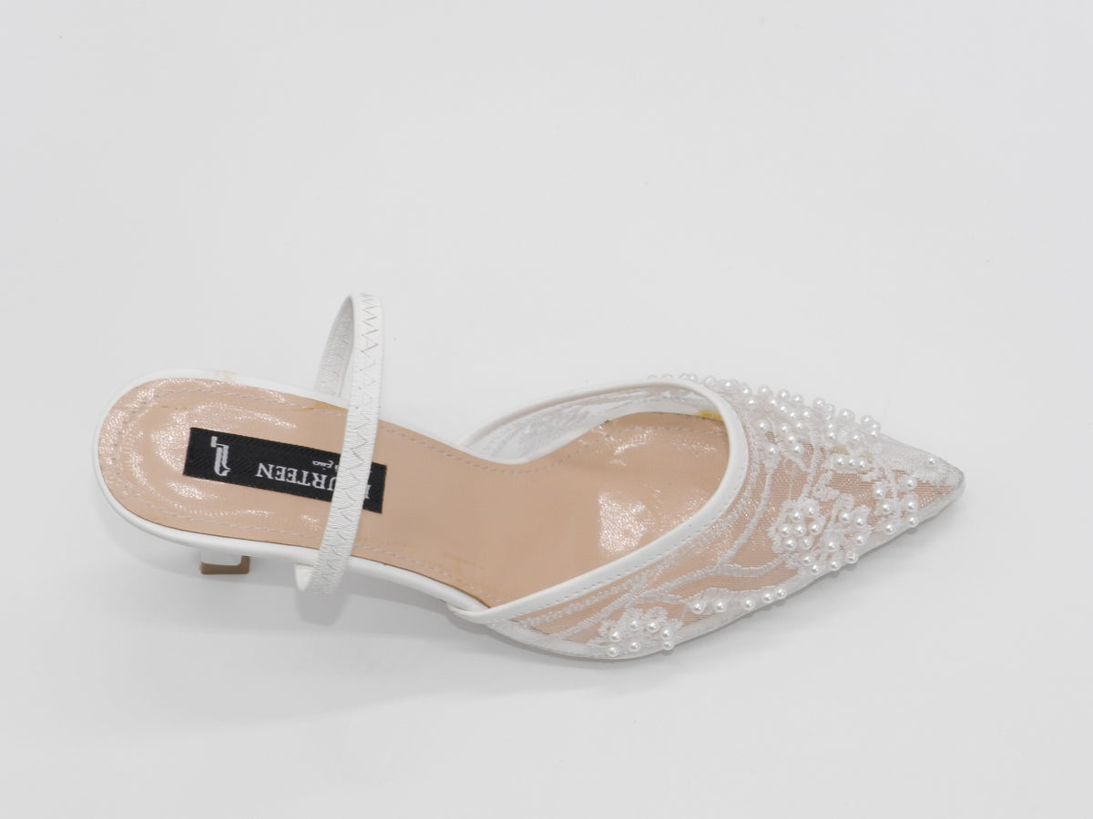 Women's Beaded Mesh Slingback Sabot — White
