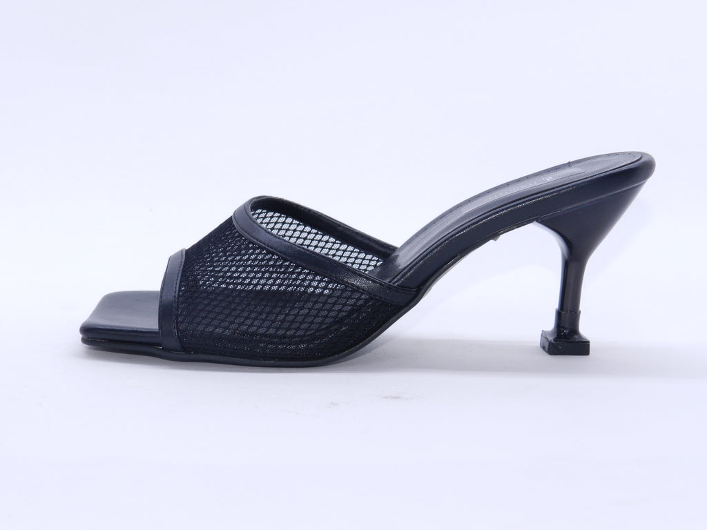 Women's Mesh Slip-On Heeled Slipper — Black