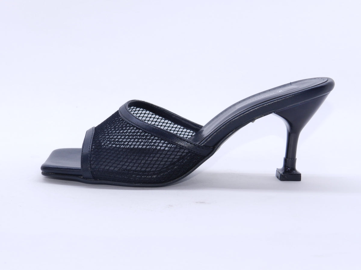Women's Mesh Slip-On Heeled Slipper — Black