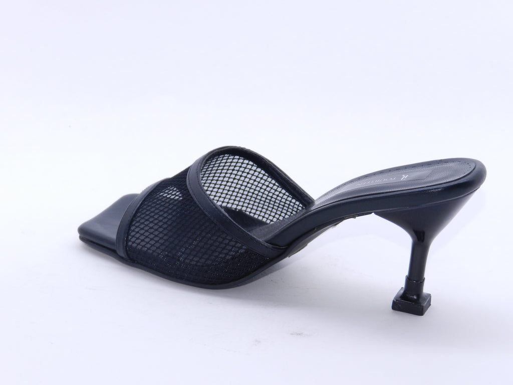 Women's Mesh Slip-On Heeled Slipper — Black