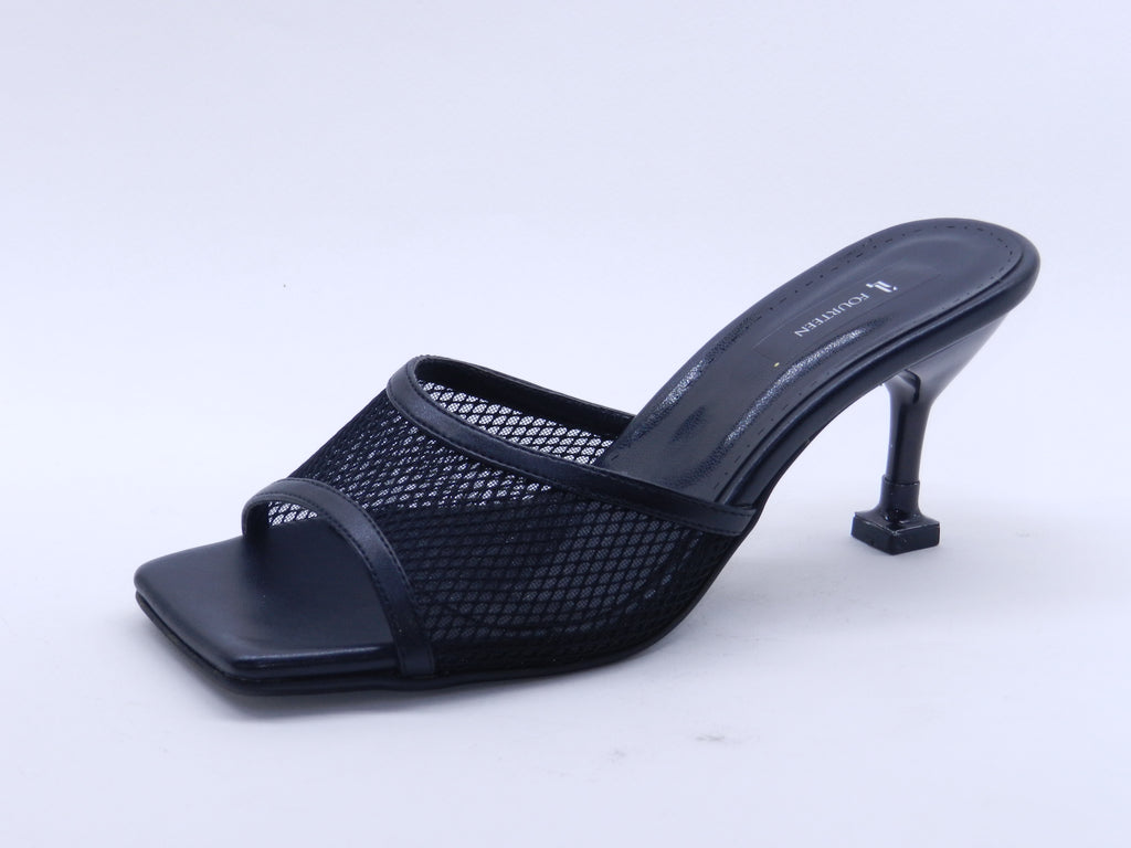 Women's Mesh Slip-On Heeled Slipper — Black