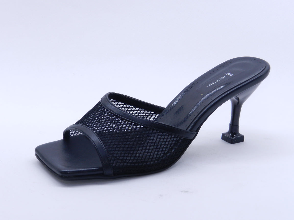 Women's Mesh Slip-On Heeled Slipper — Black