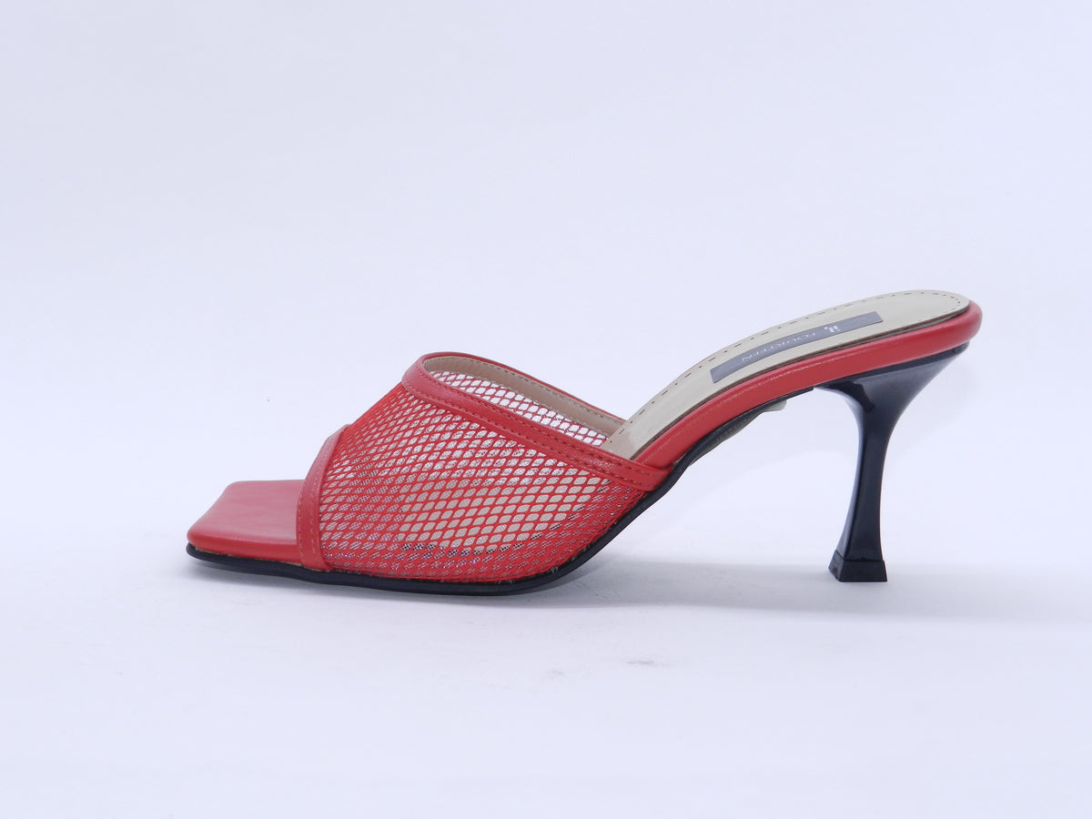 Women's Mesh Slip-On Heeled Slipper — Red