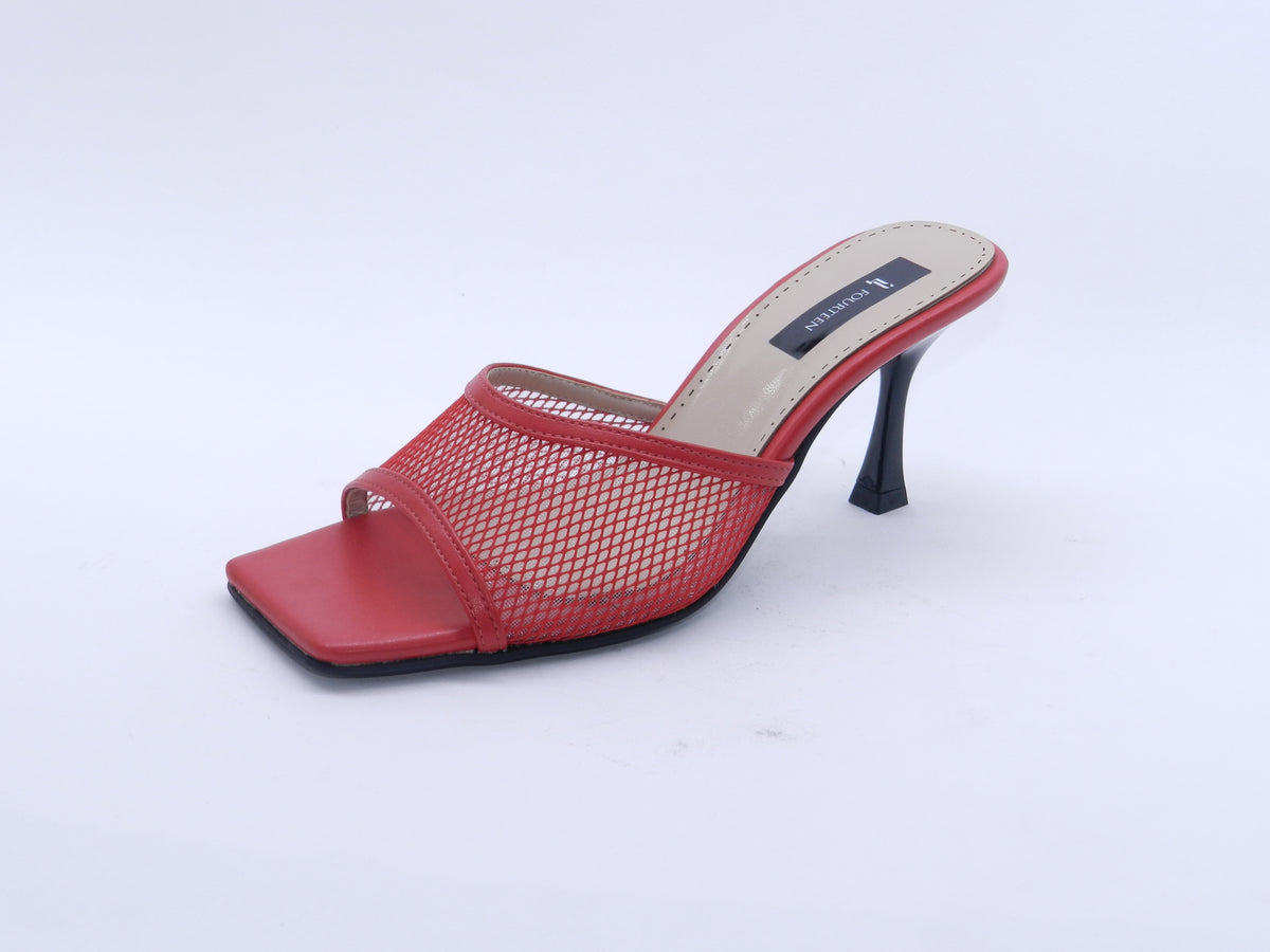 Women's Mesh Slip-On Heeled Slipper — Red