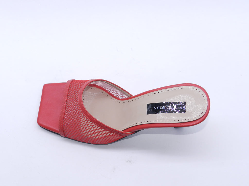 Women's Mesh Slip-On Heeled Slipper — Red