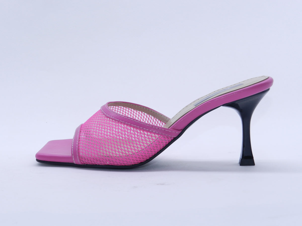 Women's Mesh Slip-On Heeled Slipper — Fuchsia