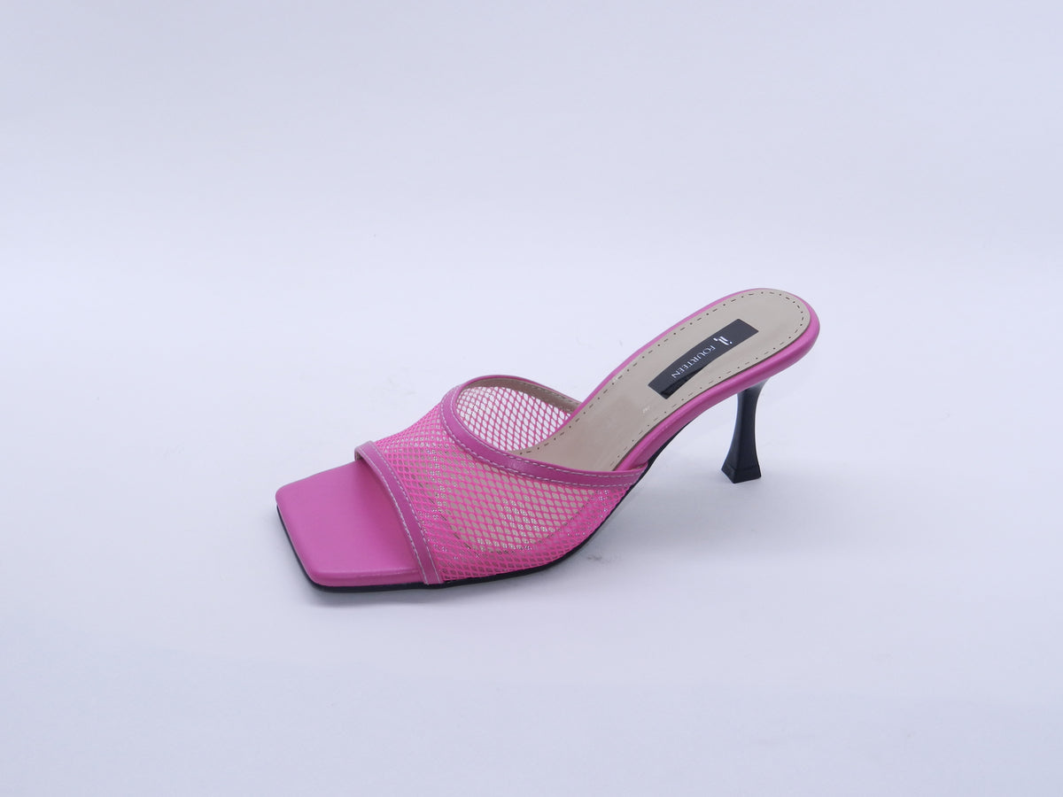 Women's Mesh Slip-On Heeled Slipper — Fuchsia