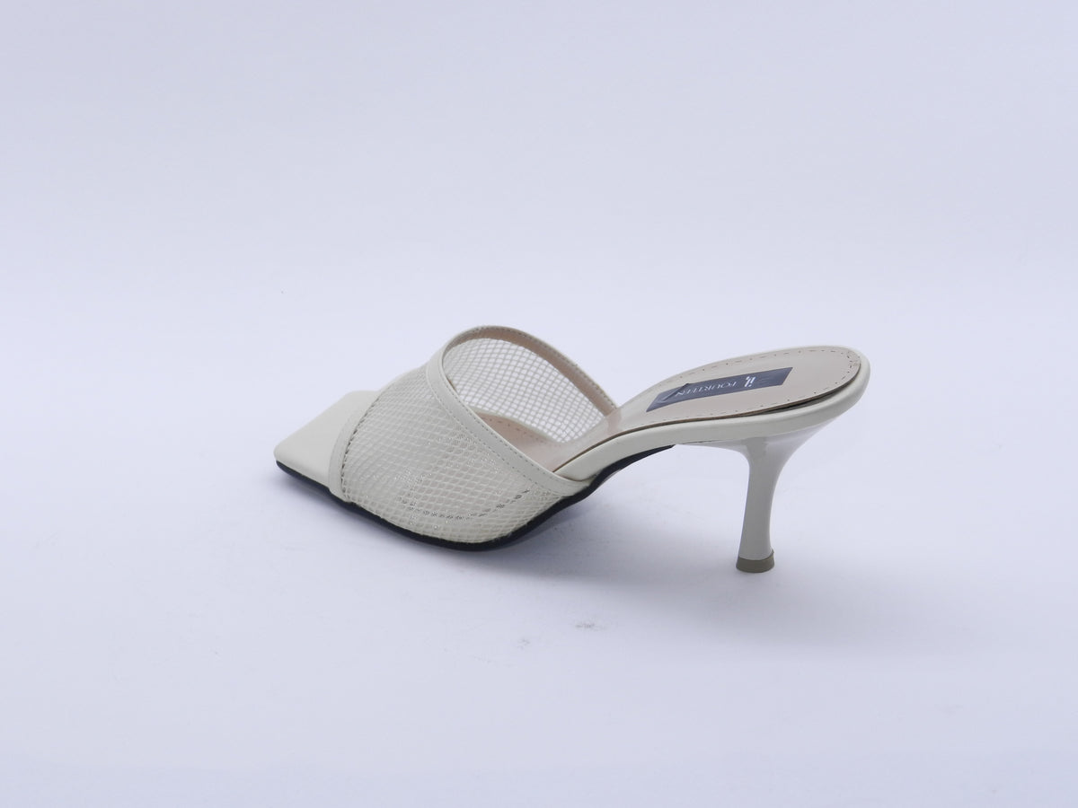 Women's Mesh Slip-On Heeled Slipper — Beige