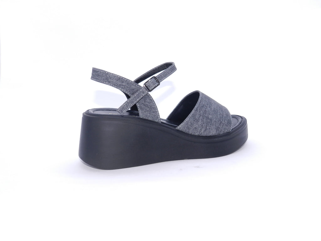 Women's Denim Platform Wedge Sandal — Black