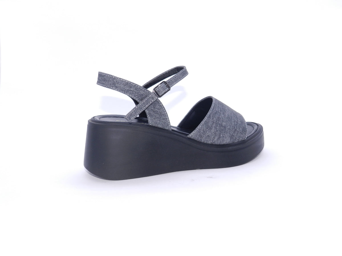 Women's Denim Platform Wedge Sandal — Black