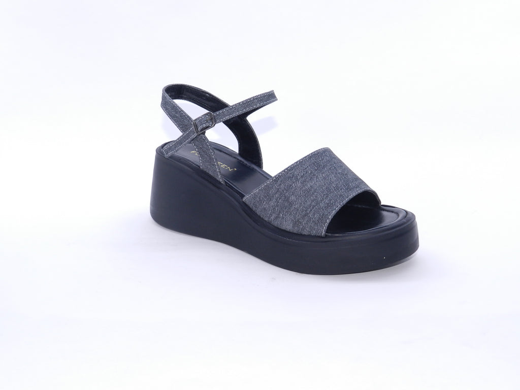 Women's Denim Platform Wedge Sandal — Black