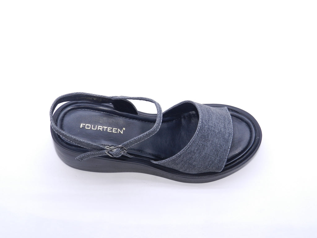 Women's Denim Platform Wedge Sandal — Black
