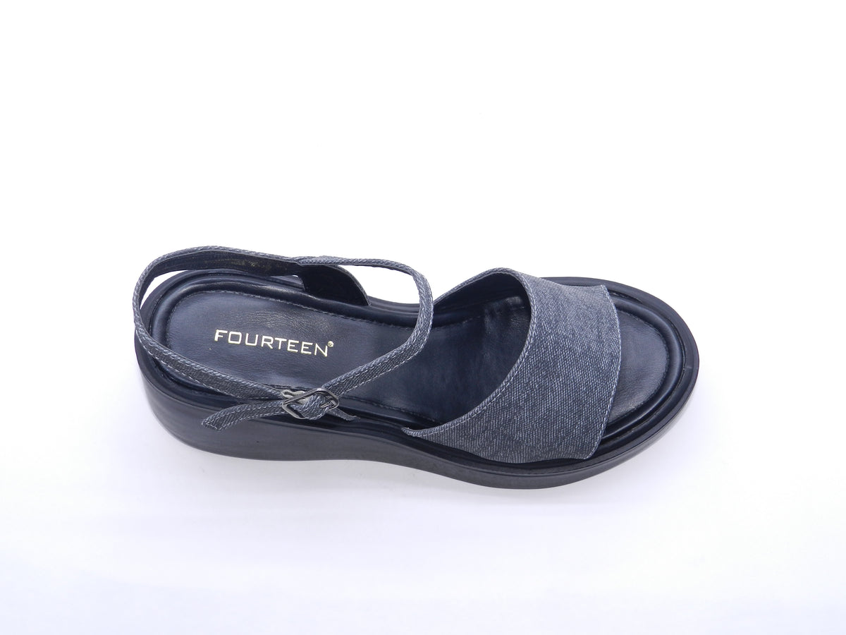 Women's Denim Platform Wedge Sandal — Black