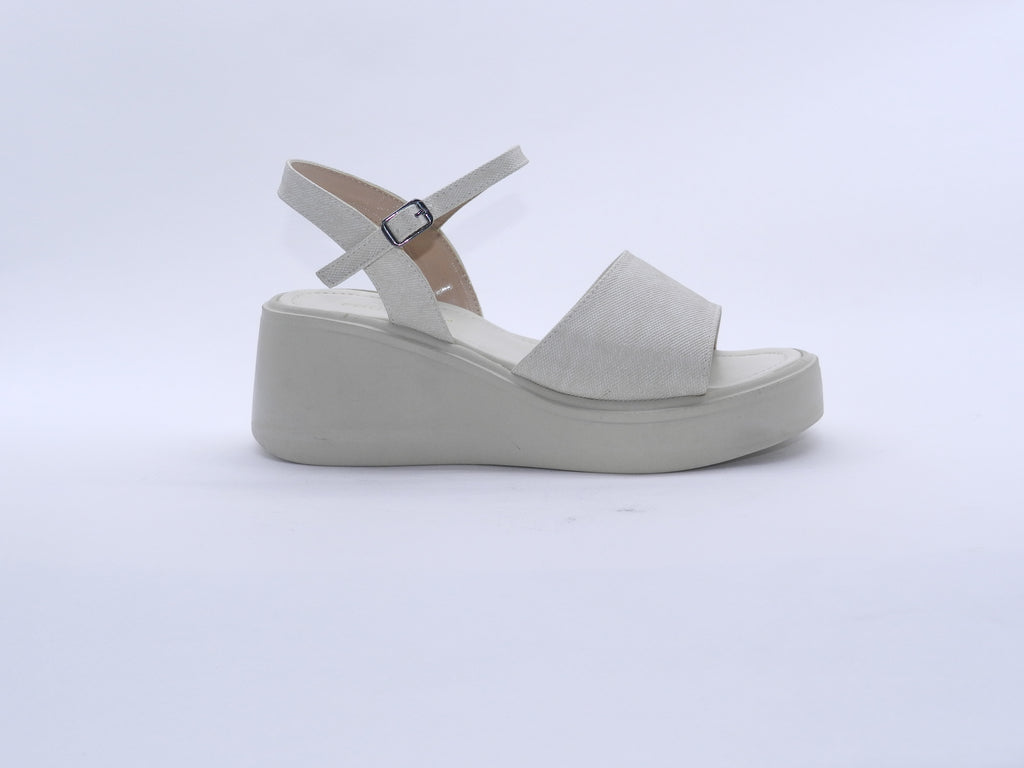 Women's Denim Platform Wedge Sandal — Beige