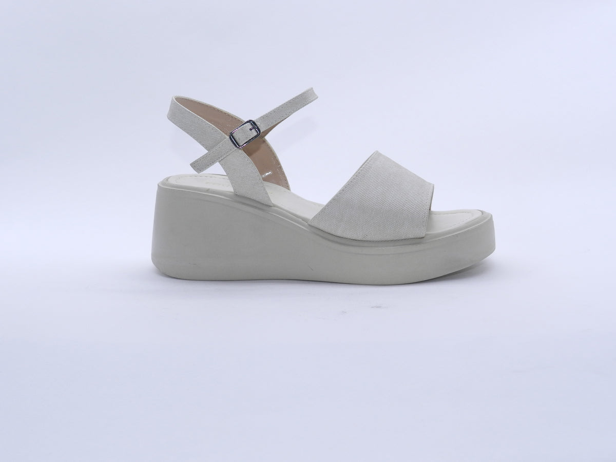 Women's Denim Platform Wedge Sandal — Beige
