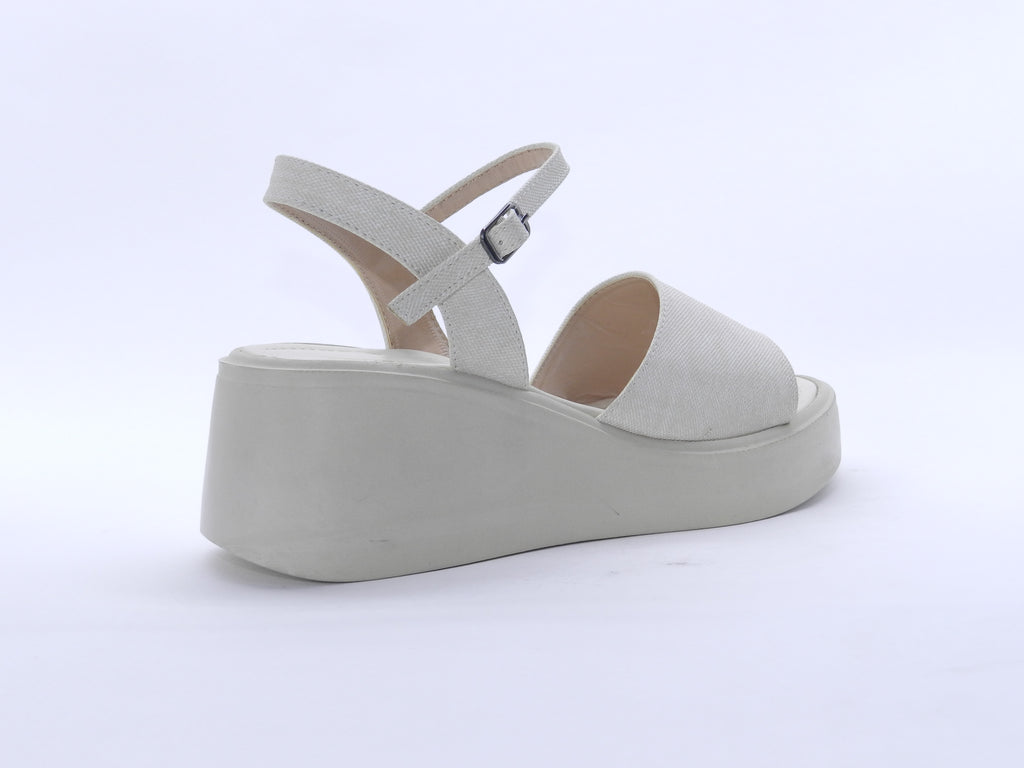 Women's Denim Platform Wedge Sandal — Beige
