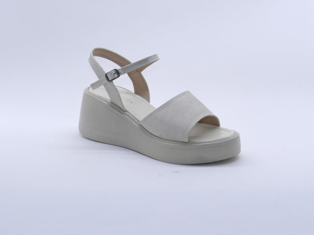 Women's Denim Platform Wedge Sandal — Beige
