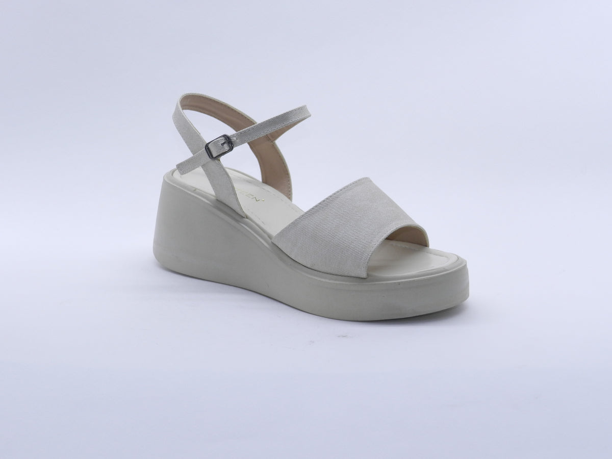 Women's Denim Platform Wedge Sandal — Beige