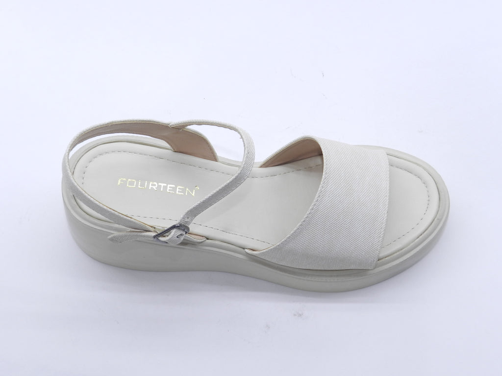 Women's Denim Platform Wedge Sandal — Beige