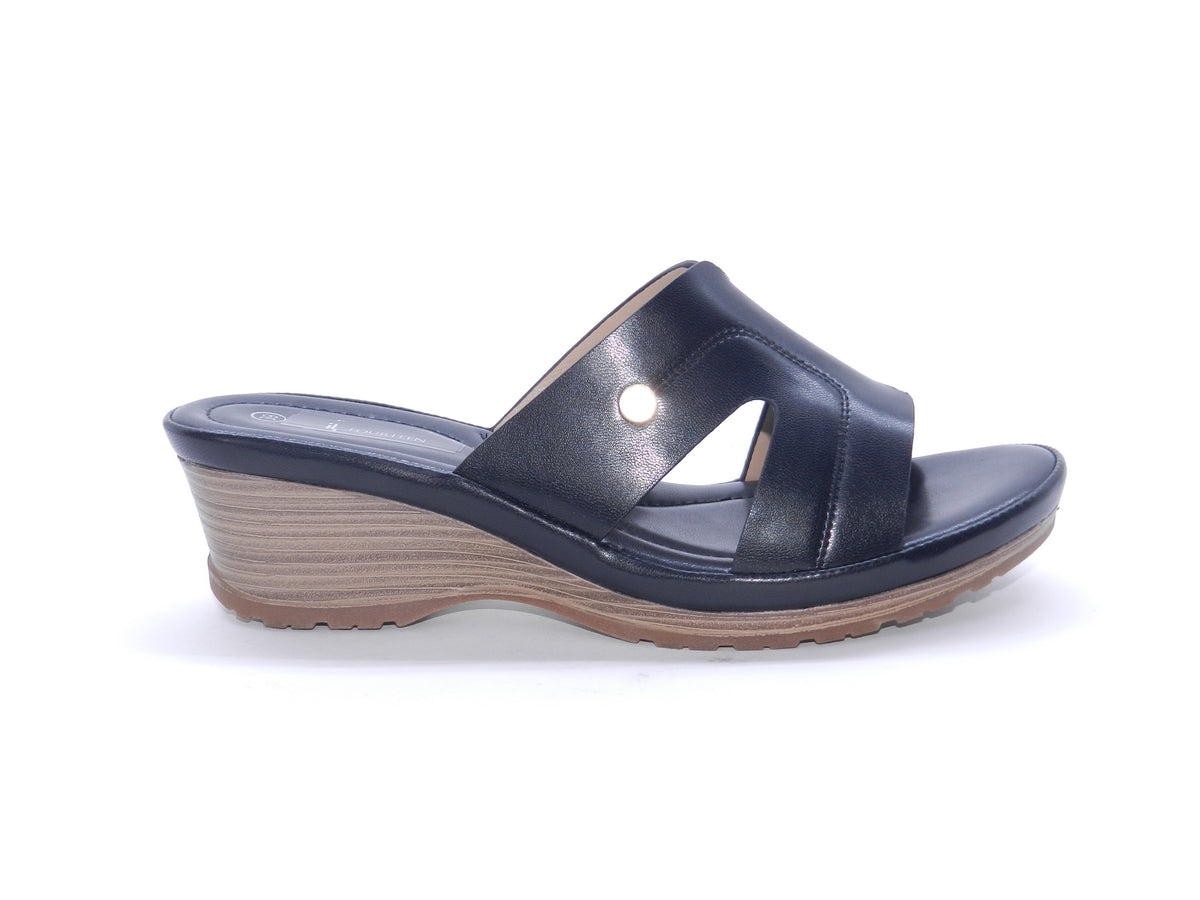 Women's Faux Leather Wedge Slippers — Black
