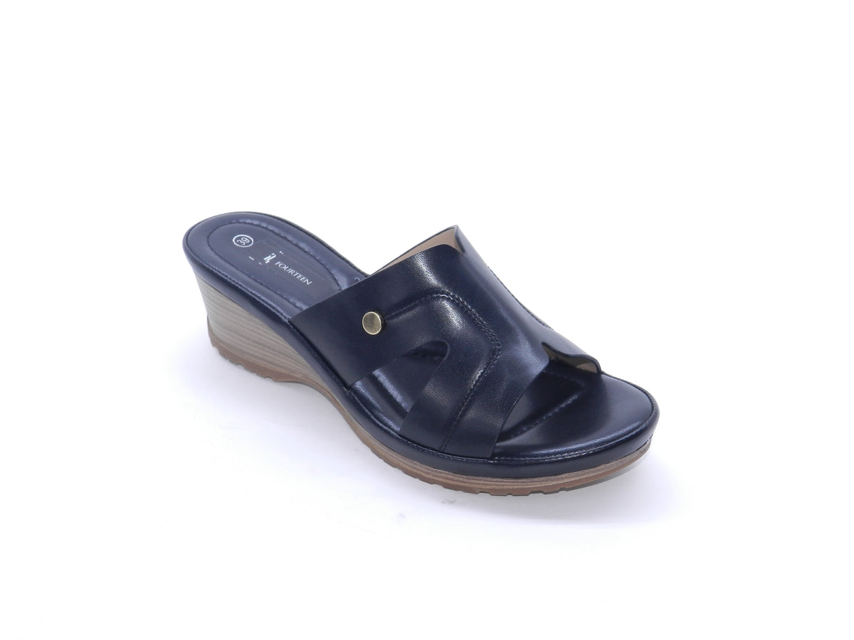 Women's Faux Leather Wedge Slippers — Black