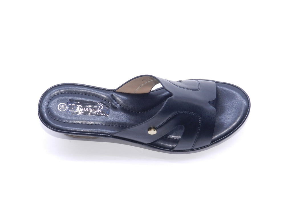 Women's Faux Leather Wedge Slippers — Black