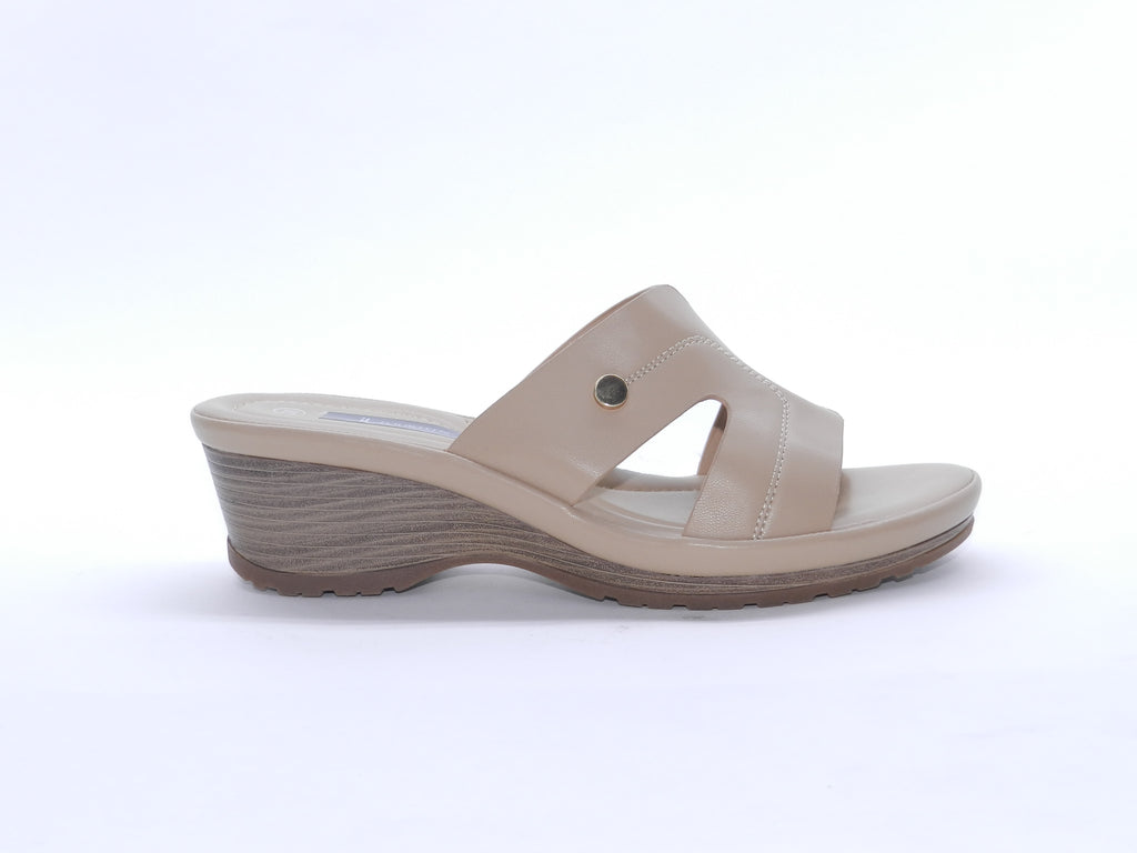 Women's Faux Leather Wedge Slippers — Khaki