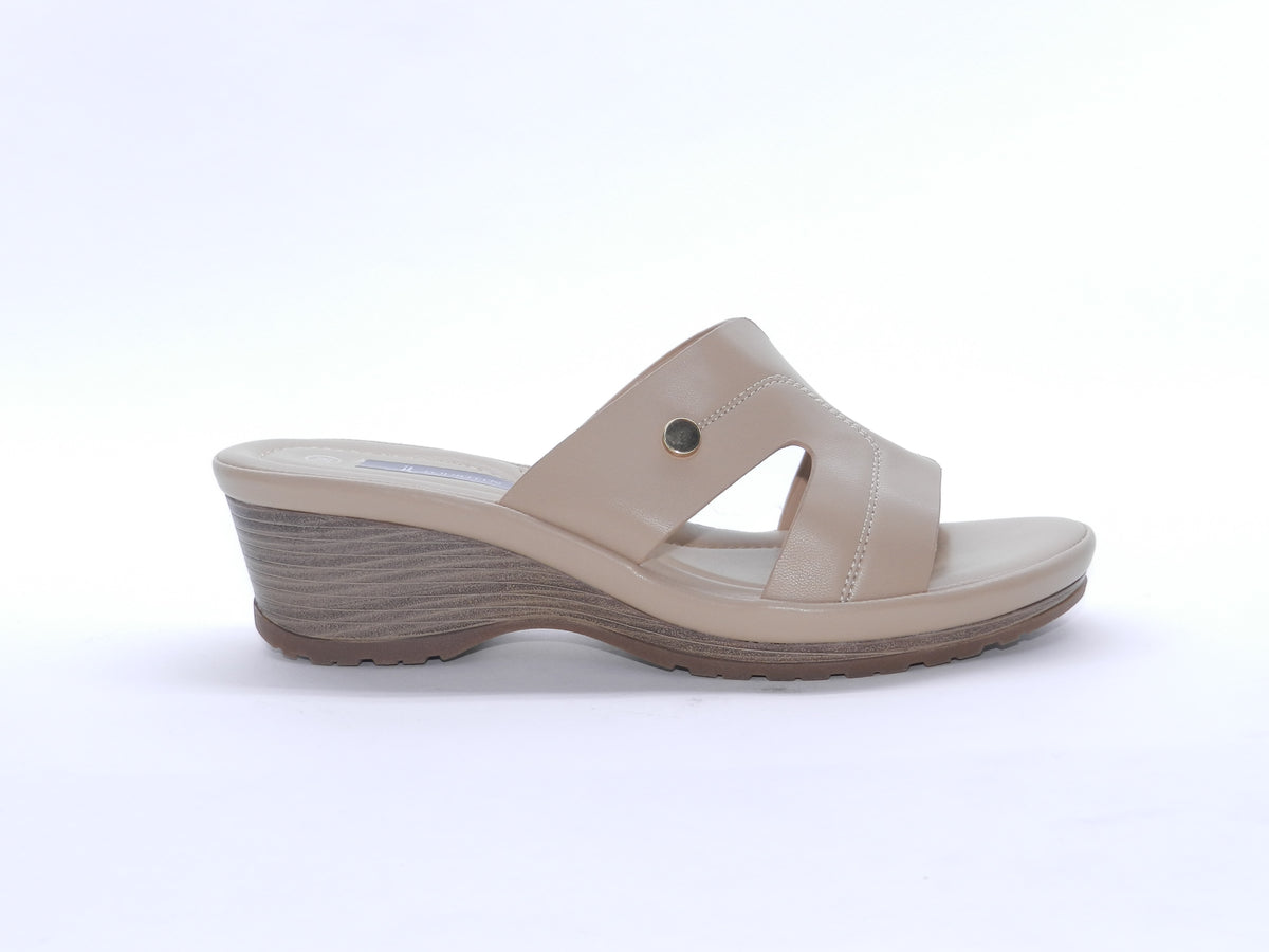 Women's Faux Leather Wedge Slippers — Khaki