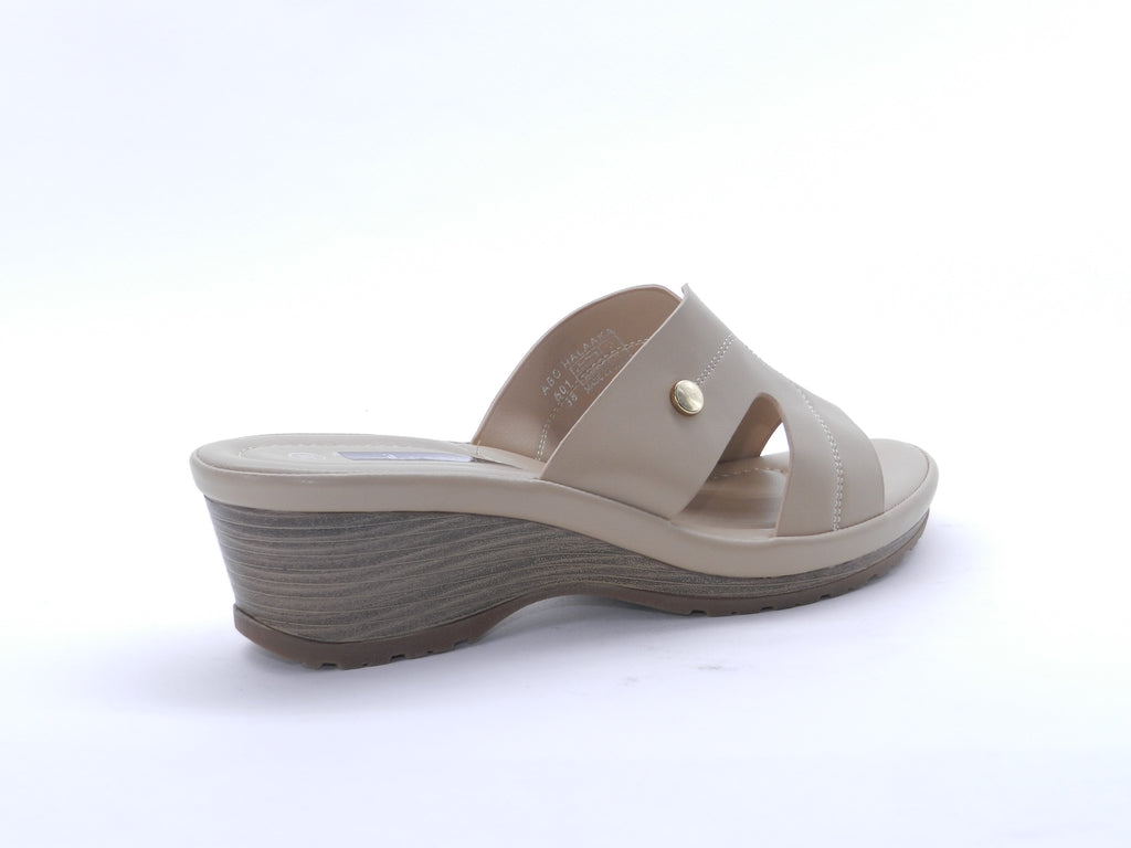 Women's Faux Leather Wedge Slippers — Khaki