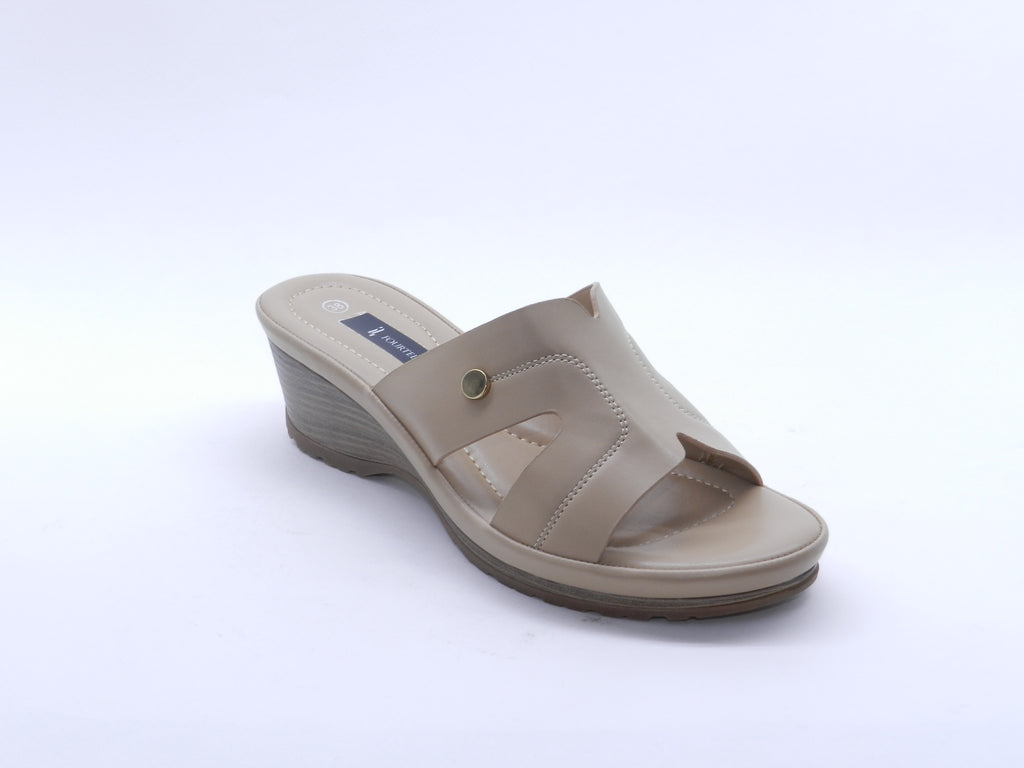 Women's Faux Leather Wedge Slippers — Khaki