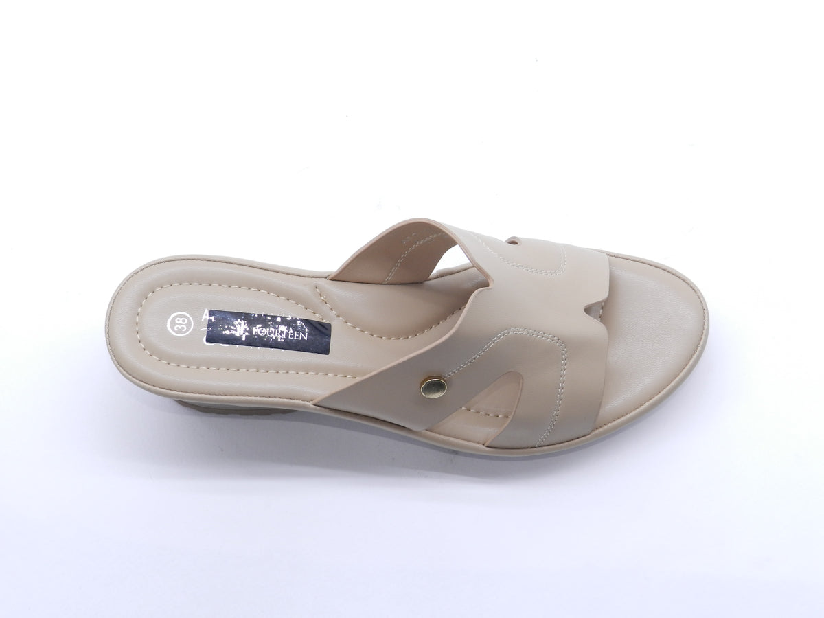 Women's Faux Leather Wedge Slippers — Khaki