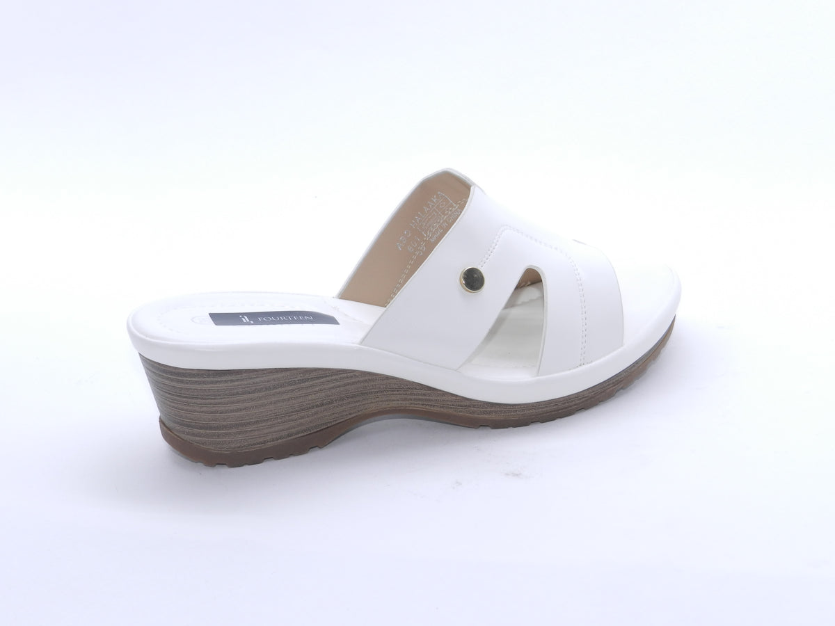 Women's Faux Leather Wedge Slippers — White