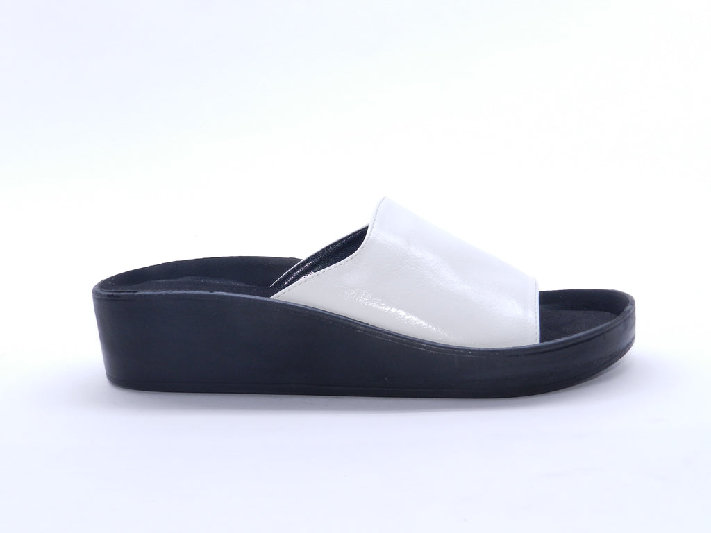 Women's Faux Leather Slip-On Wedge Slipper — White