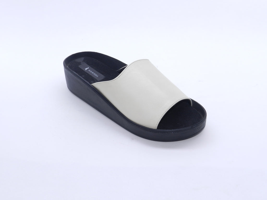 Women's Faux Leather Slip-On Wedge Slipper — Beige