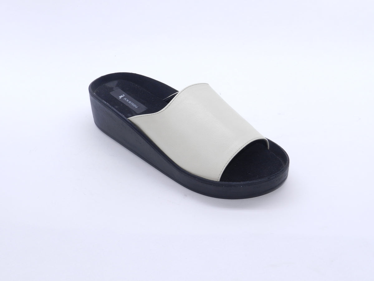 Women's Faux Leather Slip-On Wedge Slipper — Beige