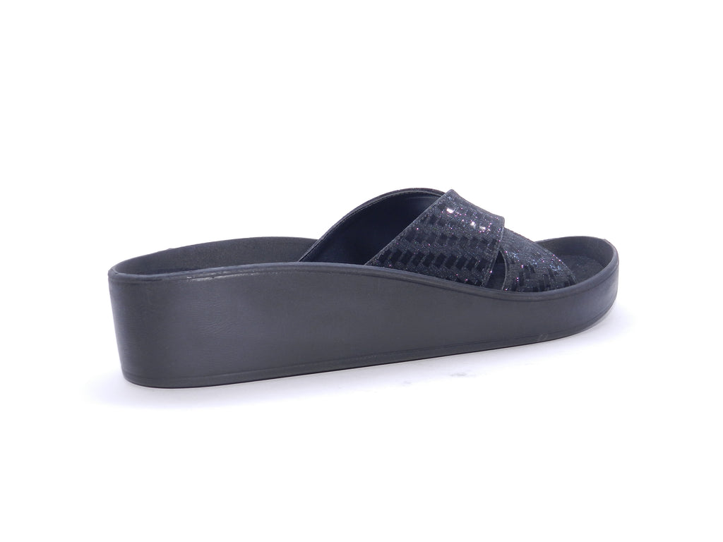 Women's Glitter Wedge Slip-On Slipper — Black