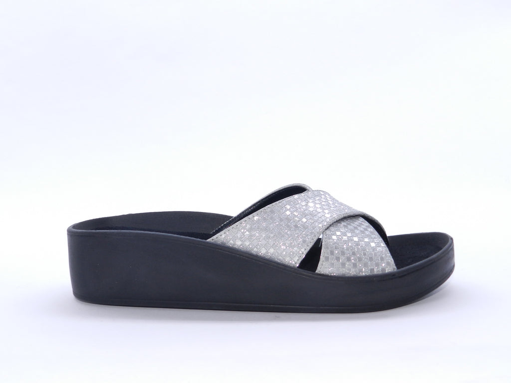 Women's Glitter Wedge Slip-On Slipper — Silver