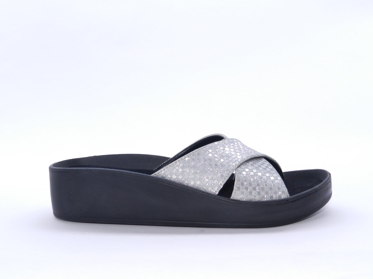 Women's Glitter Wedge Slip-On Slipper — Silver