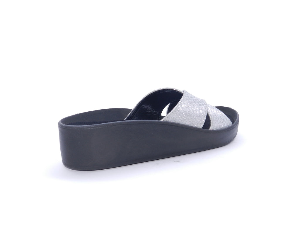 Women's Glitter Wedge Slip-On Slipper — Silver