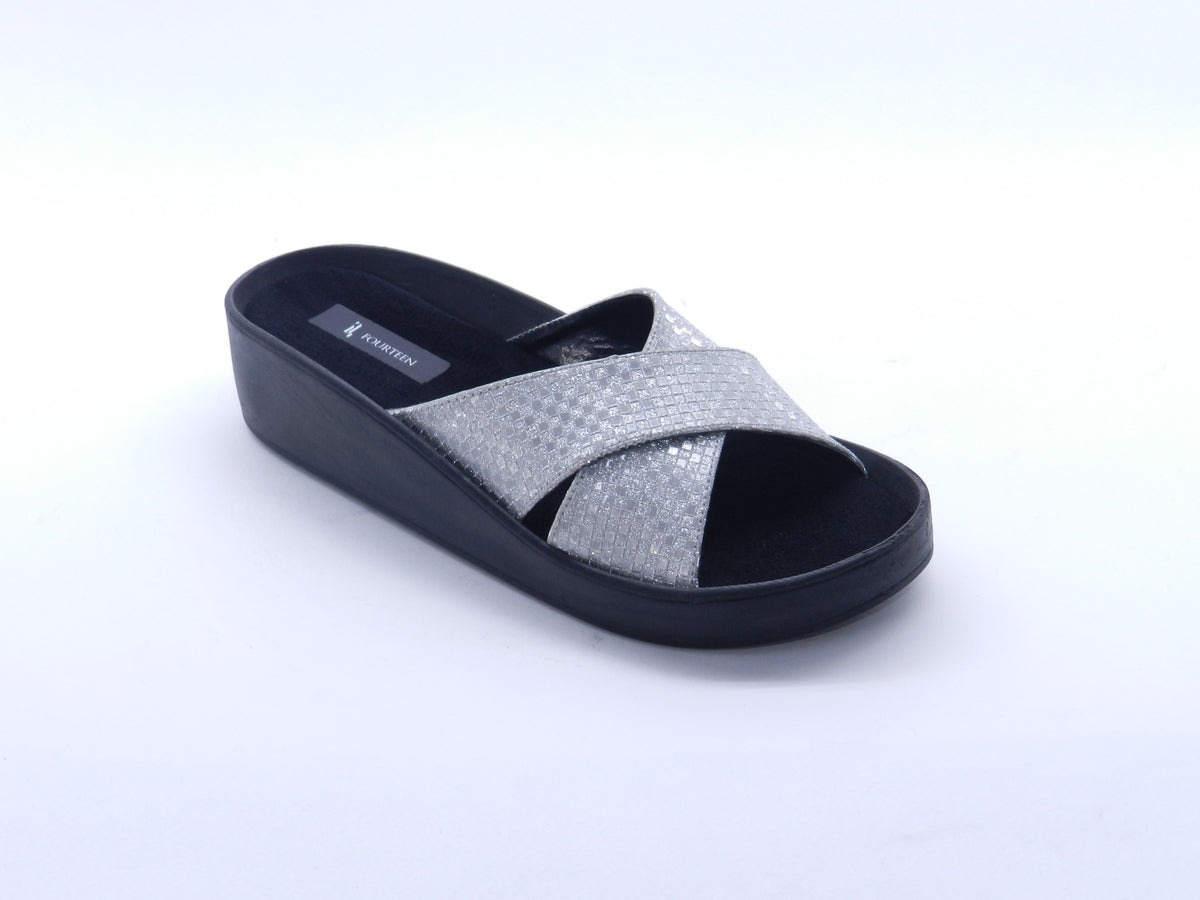 Women's Glitter Wedge Slip-On Slipper — Silver