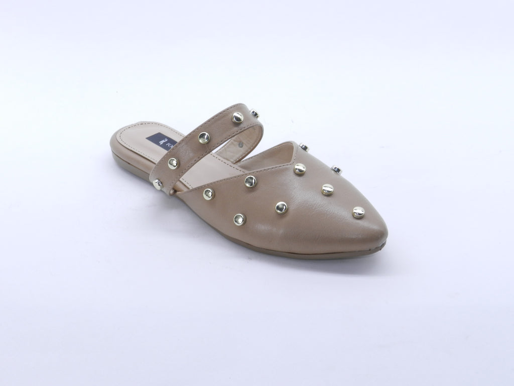Women's Synthetic Studded Sabot — Coffee
