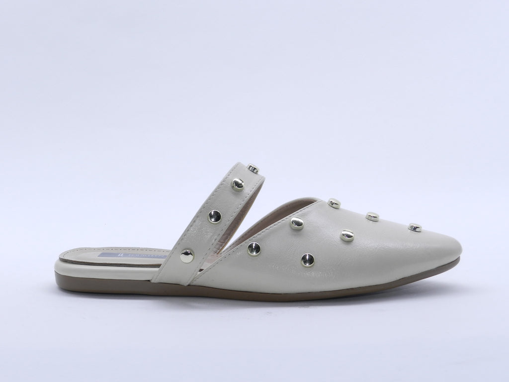 Women's Synthetic Studded Sabot — Beige
