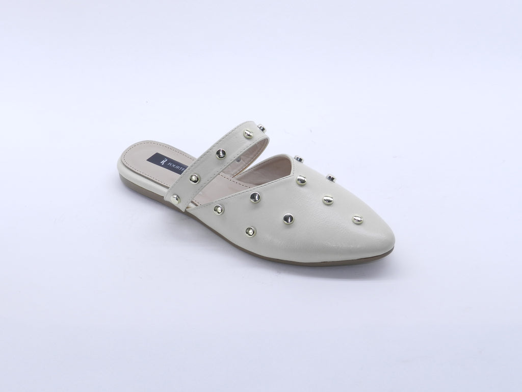 Women's Synthetic Studded Sabot — Beige
