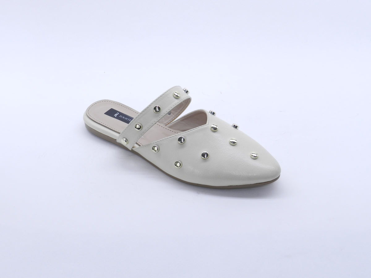 Women's Synthetic Studded Sabot — Beige