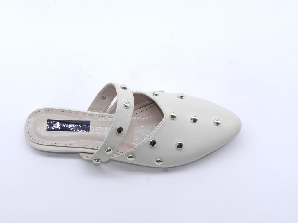 Women's Synthetic Studded Sabot — Beige