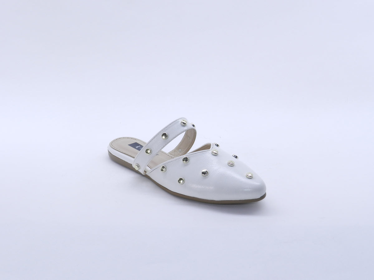 Women's Synthetic Studded Sabot — White