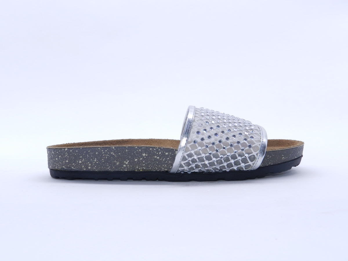 Women's Embellished Slip-On Slipper — Silver