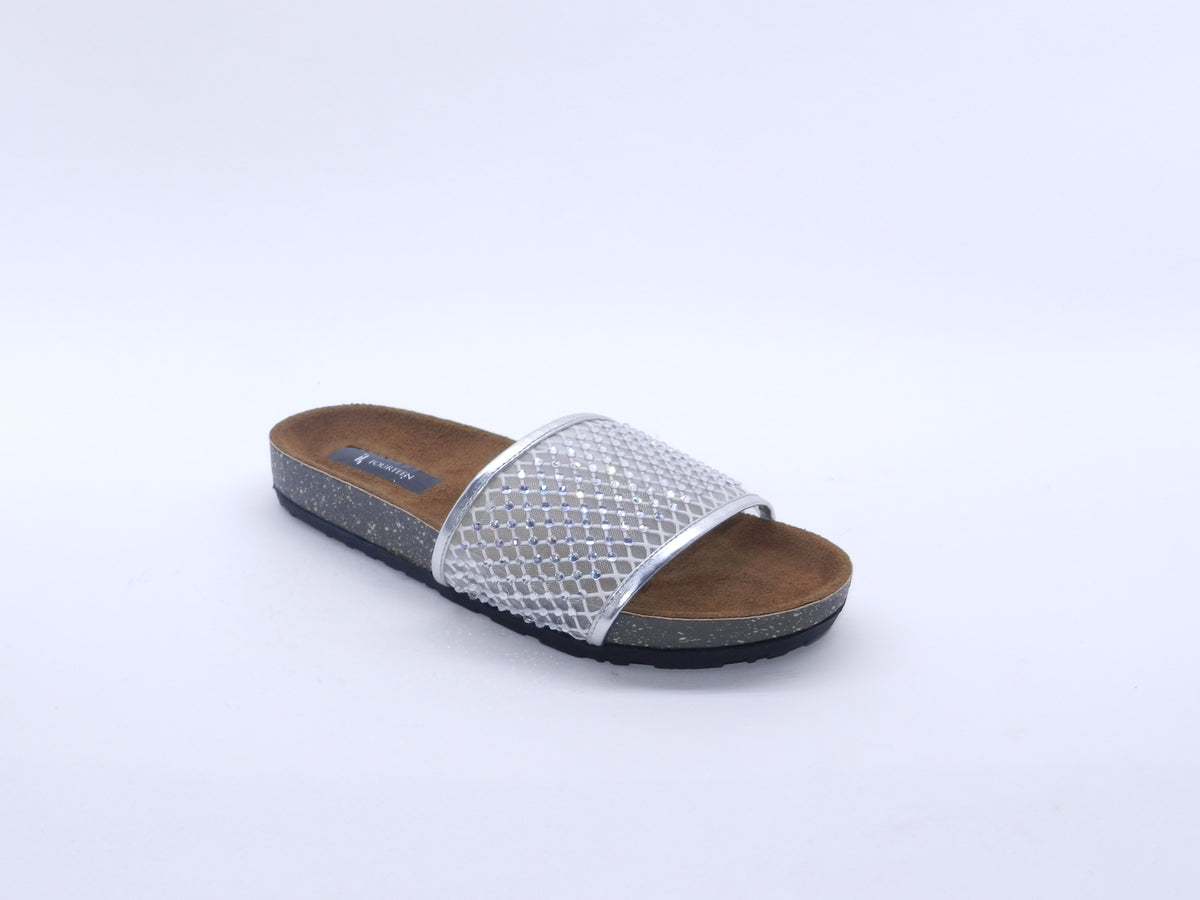 Women's Embellished Slip-On Slipper — Silver