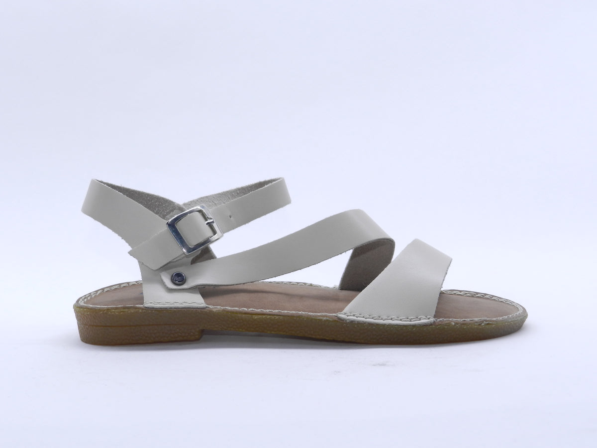 Women's Faux Leather Flat Sandal — Beige